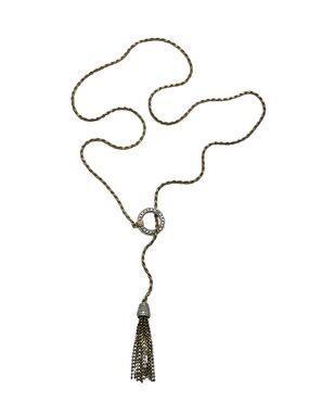Lariat tassel necklace gold over sterling silver CZ chain